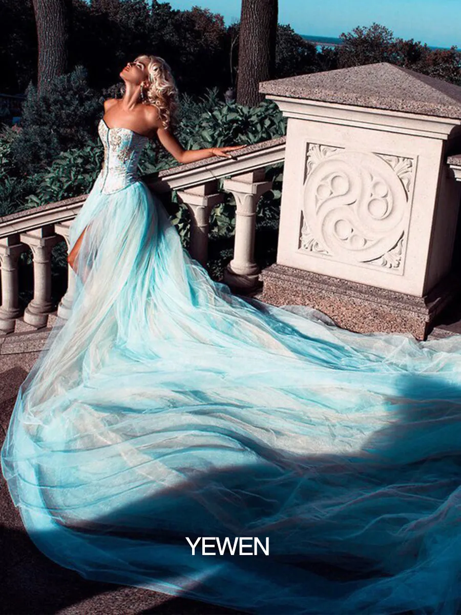 Elegant Maternity Dress for Photo Shoot Strapless Slit Tulle Wedding Evening Maxi Dress with 2M Train