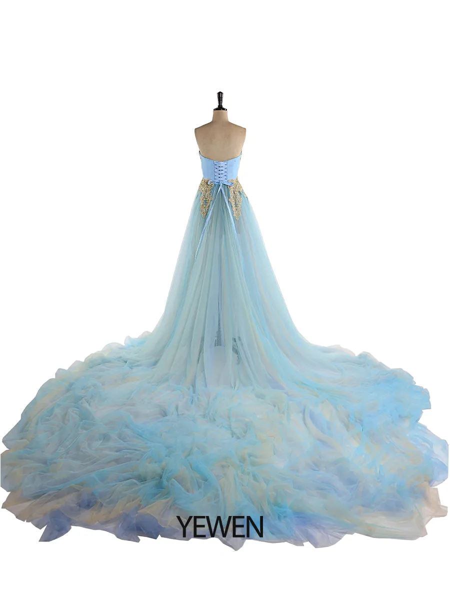 Elegant Maternity Dress for Photo Shoot Strapless Slit Tulle Wedding Evening Maxi Dress with 2M Train