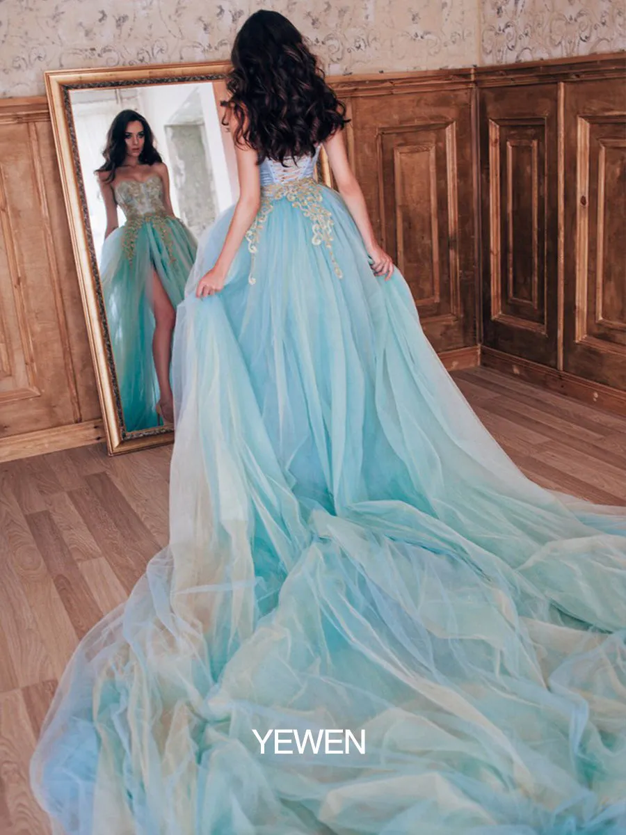 Elegant Maternity Dress for Photo Shoot Strapless Slit Tulle Wedding Evening Maxi Dress with 2M Train