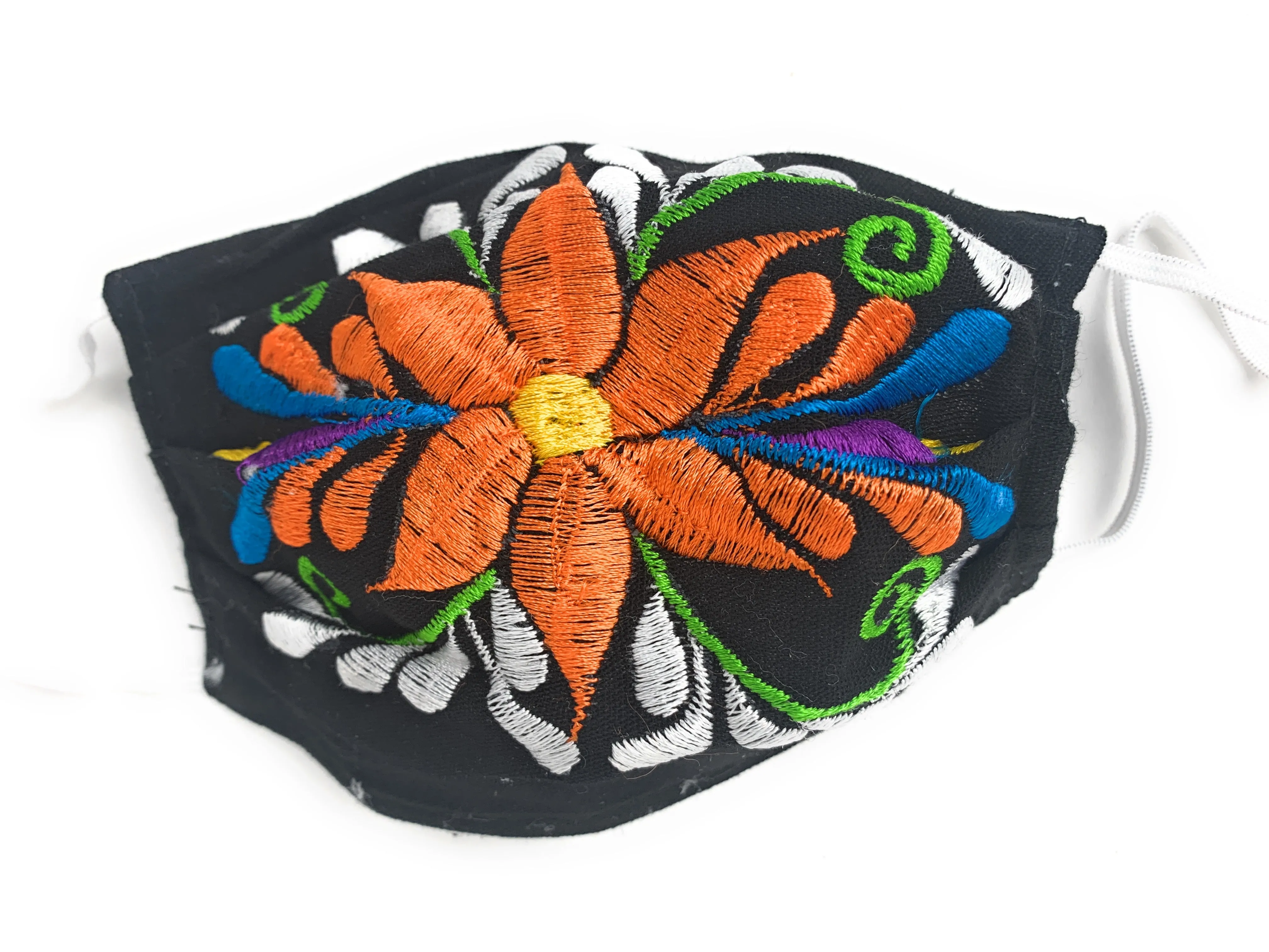 Face Mask Artesanal De Tela Con Bordado De Flores