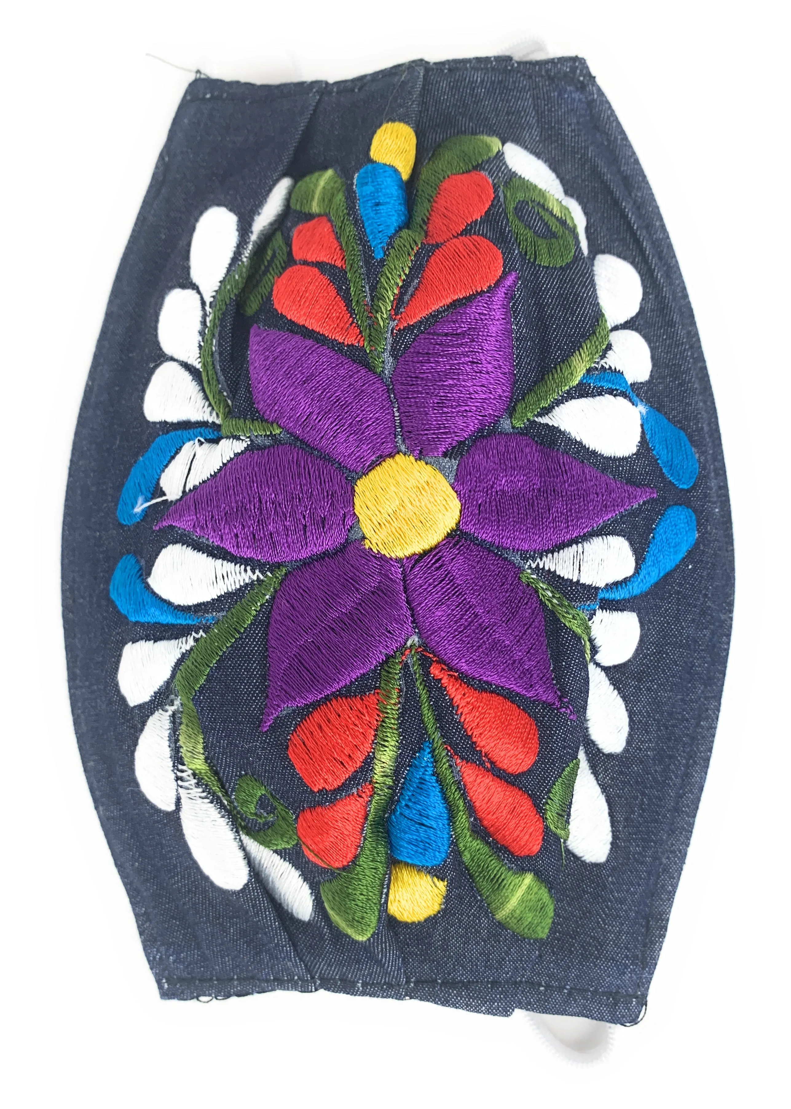 Face Mask Artesanal De Tela Con Bordado De Flores