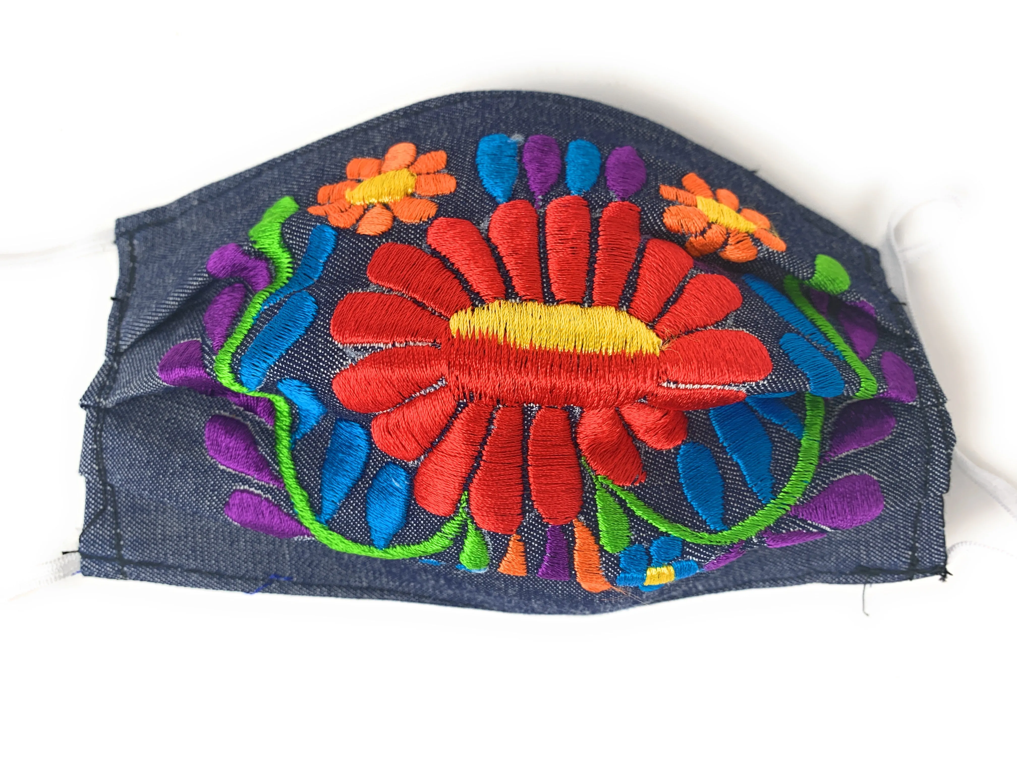 Face Mask Artesanal De Tela Con Bordado De Flores