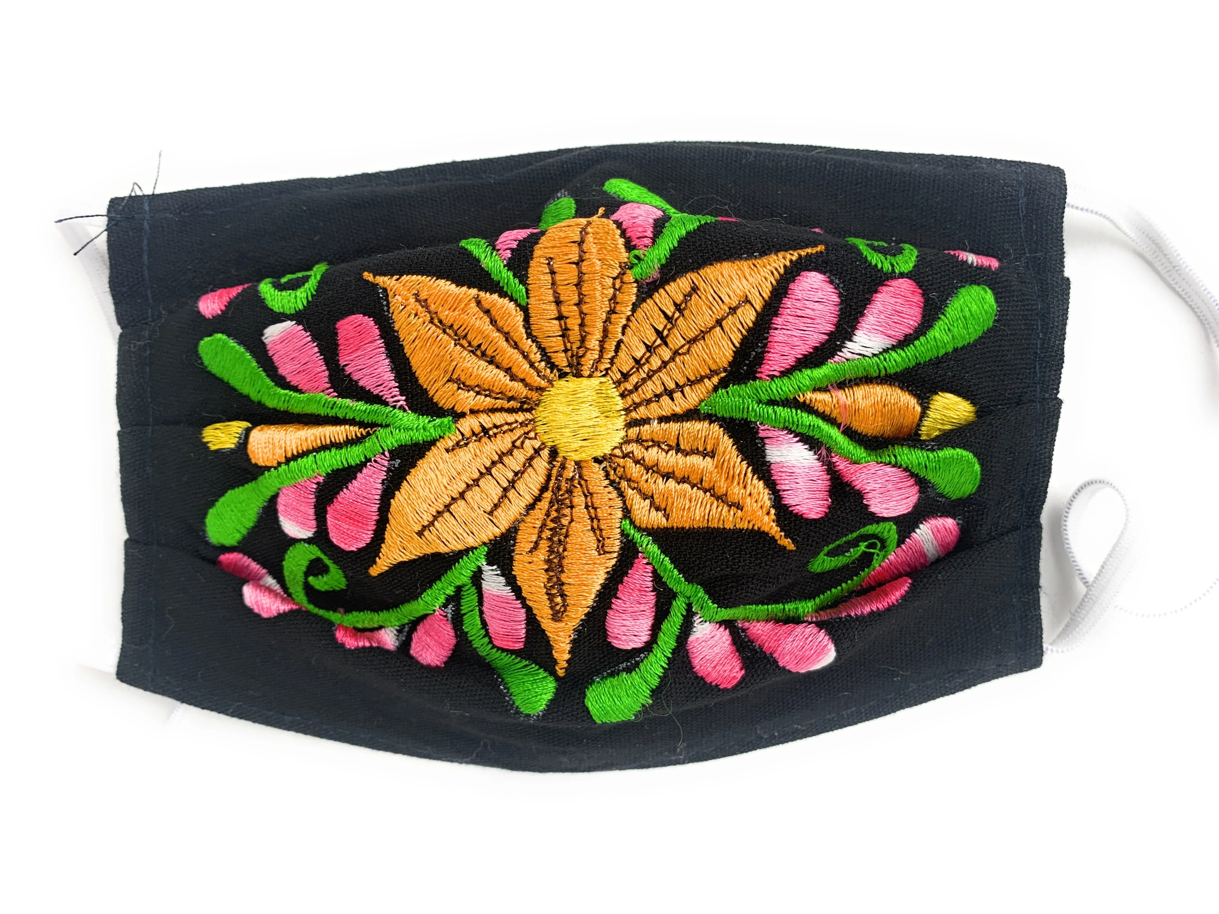 Face Mask Artesanal De Tela Con Bordado De Flores