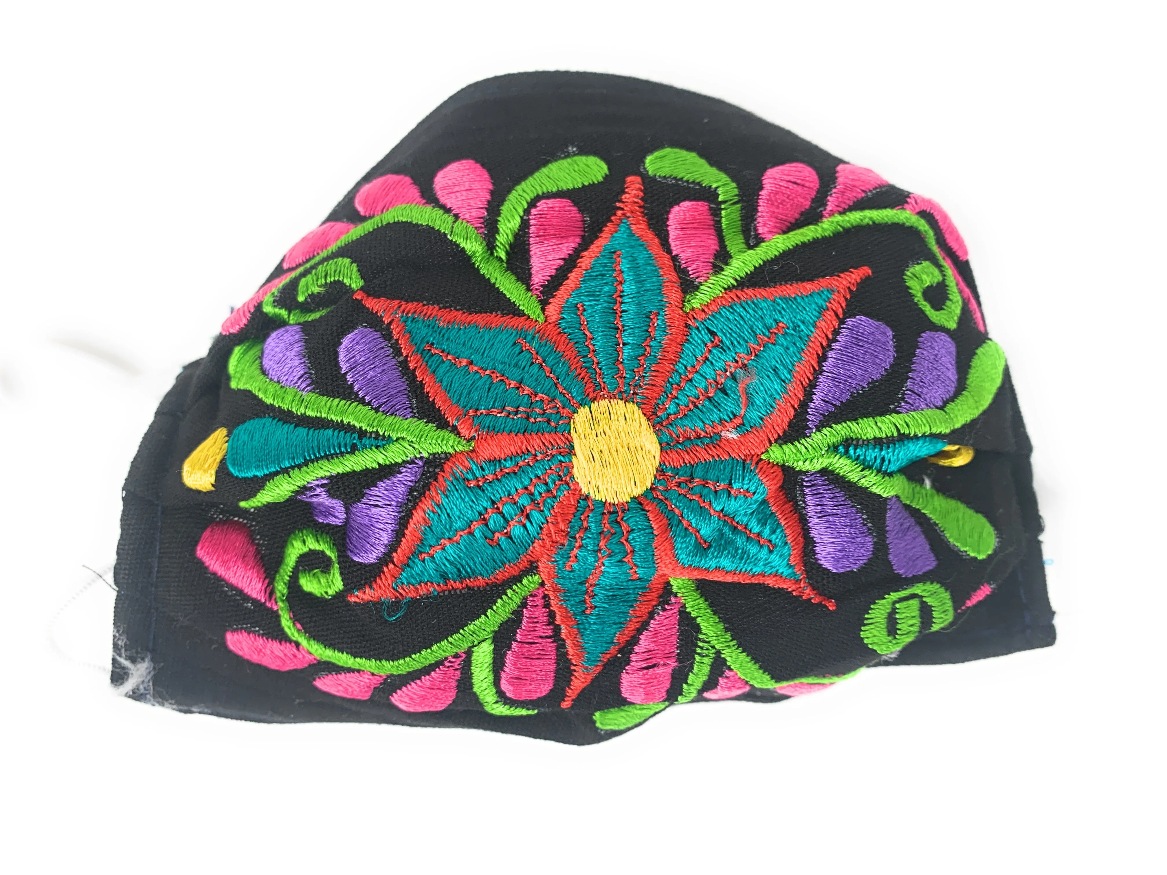 Face Mask Artesanal De Tela Con Bordado De Flores