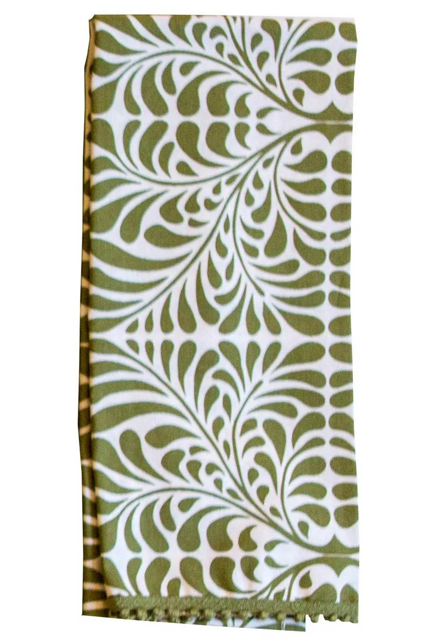 fern moss green printed cloth guest towels
