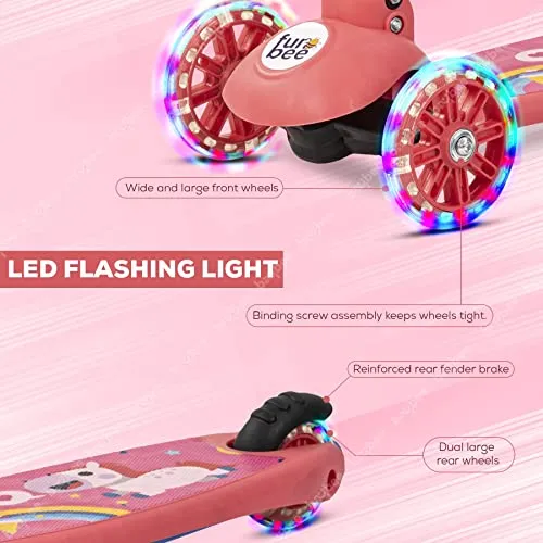 Funbee Phoenix Skate Scooter for Kids, 3 Wheel Kids Scooter with Foldable & Three Height Adjustable Handle, 3 Flashing LED PU Wheels | Kick Skating Scooter for Kids 3 to 6 Years Boys Girls (Dark Pink)