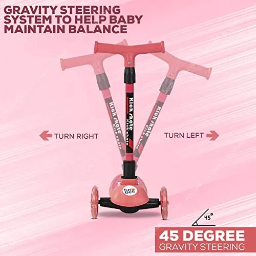Funbee Phoenix Skate Scooter for Kids, 3 Wheel Kids Scooter with Foldable & Three Height Adjustable Handle, 3 Flashing LED PU Wheels | Kick Skating Scooter for Kids 3 to 6 Years Boys Girls (Dark Pink)