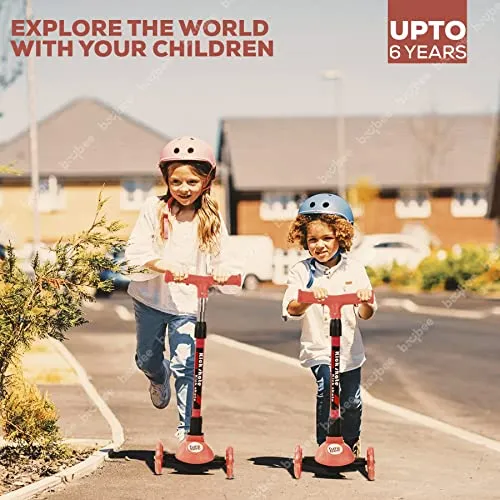 Funbee Phoenix Skate Scooter for Kids, 3 Wheel Kids Scooter with Foldable & Three Height Adjustable Handle, 3 Flashing LED PU Wheels | Kick Skating Scooter for Kids 3 to 6 Years Boys Girls (Dark Pink)