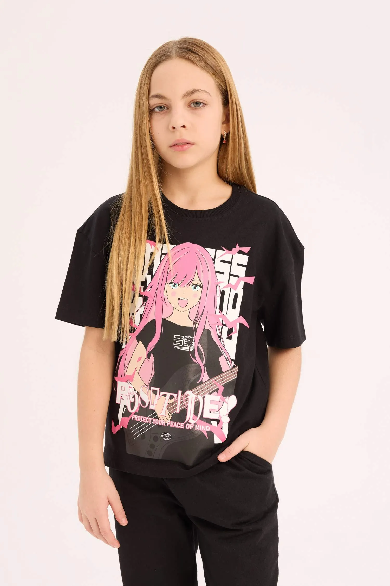 Girl Child Relax Fit Bicycle Collar Printed Short Sleeve T-Shirt