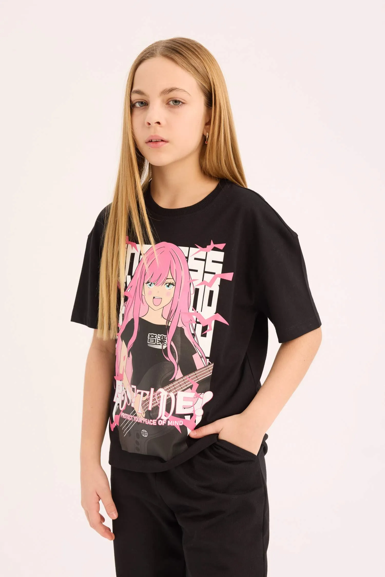 Girl Child Relax Fit Bicycle Collar Printed Short Sleeve T-Shirt