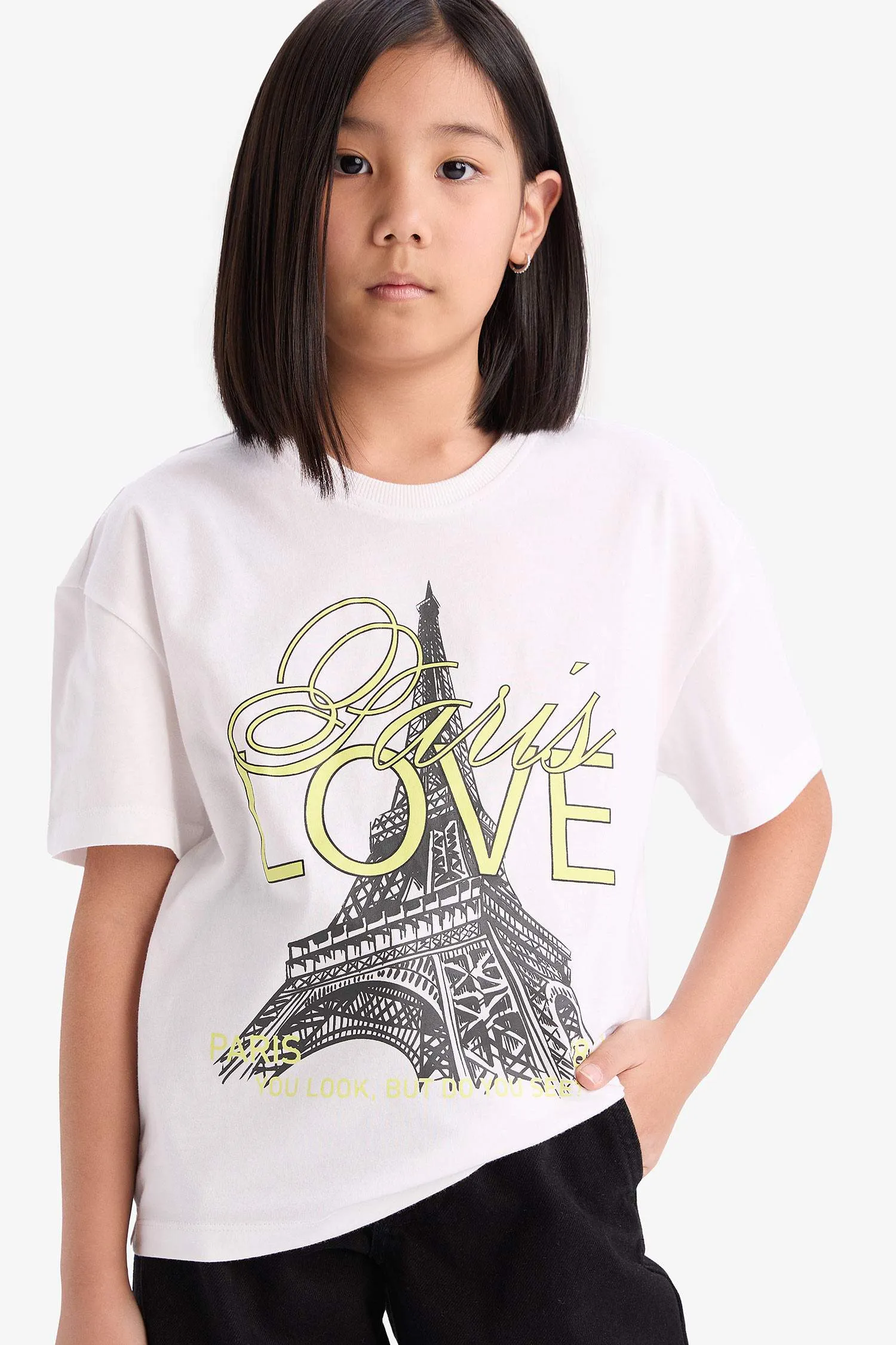 Girl Child Relax Fit Bicycle Collar Printed Short Sleeve T-Shirt