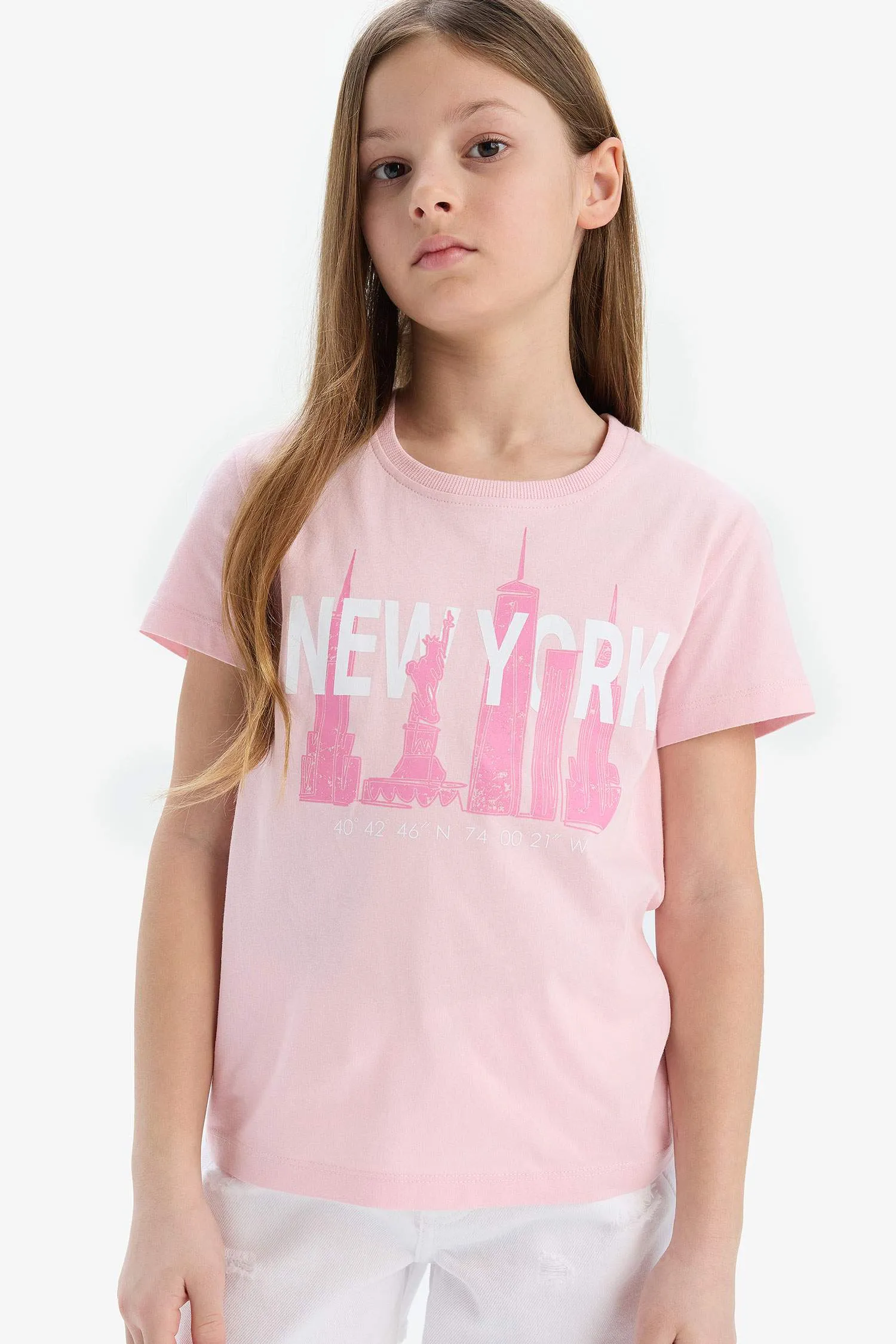 Girl Kids Bicycle Collar Printed Short Sleeve T-shirt