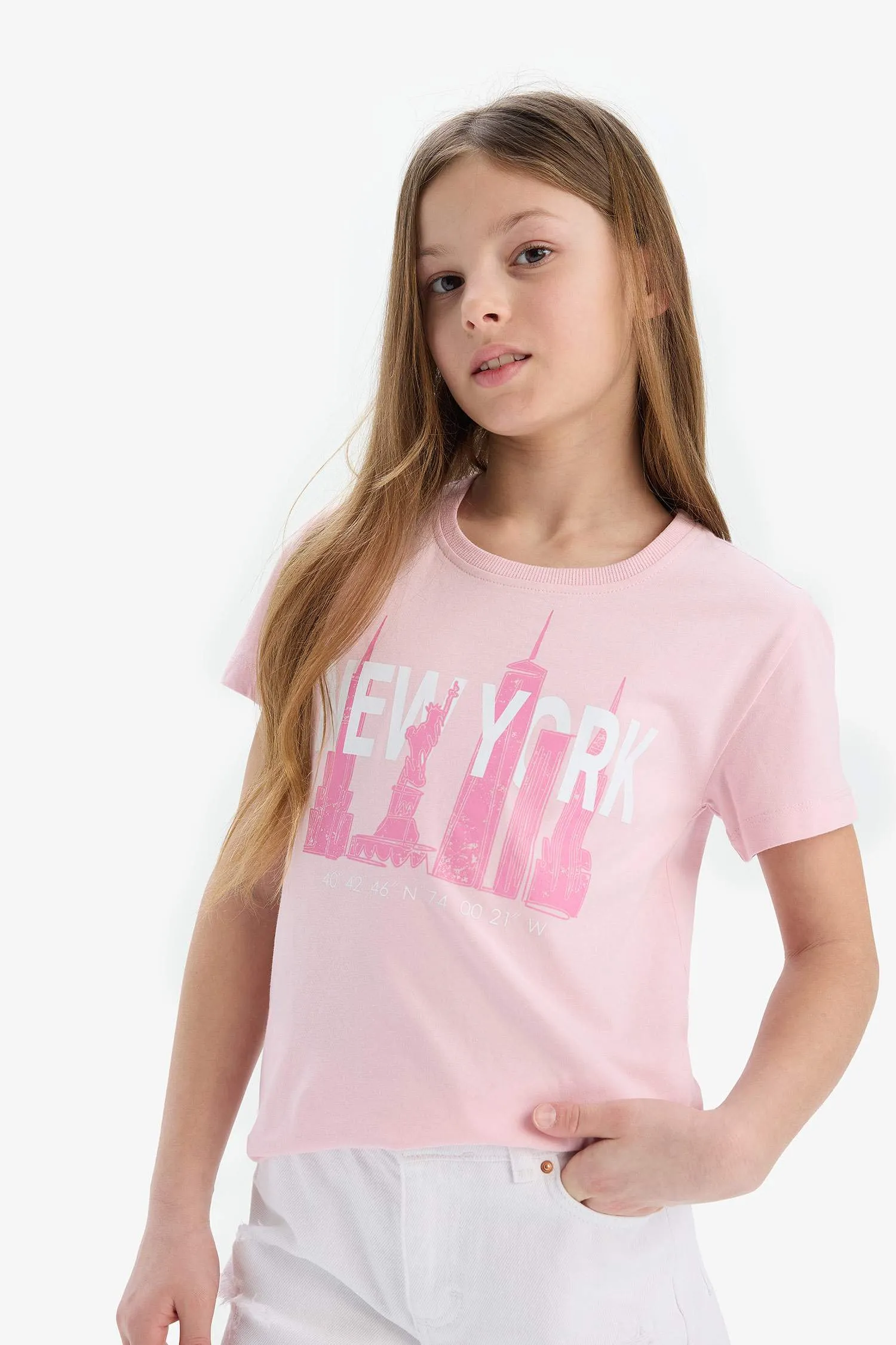 Girl Kids Bicycle Collar Printed Short Sleeve T-shirt