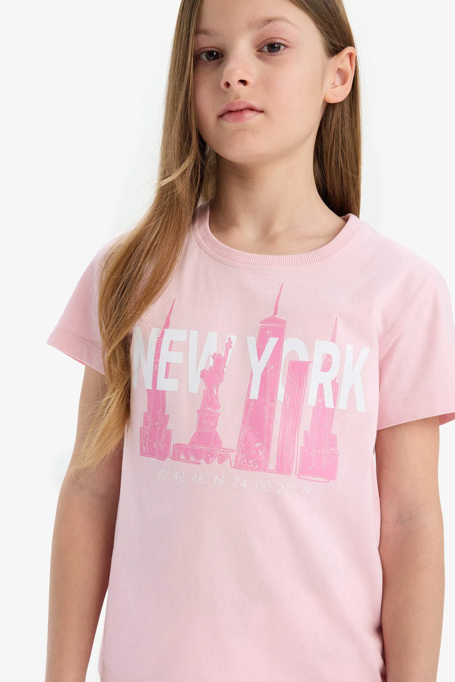 Girl Kids Bicycle Collar Printed Short Sleeve T-shirt