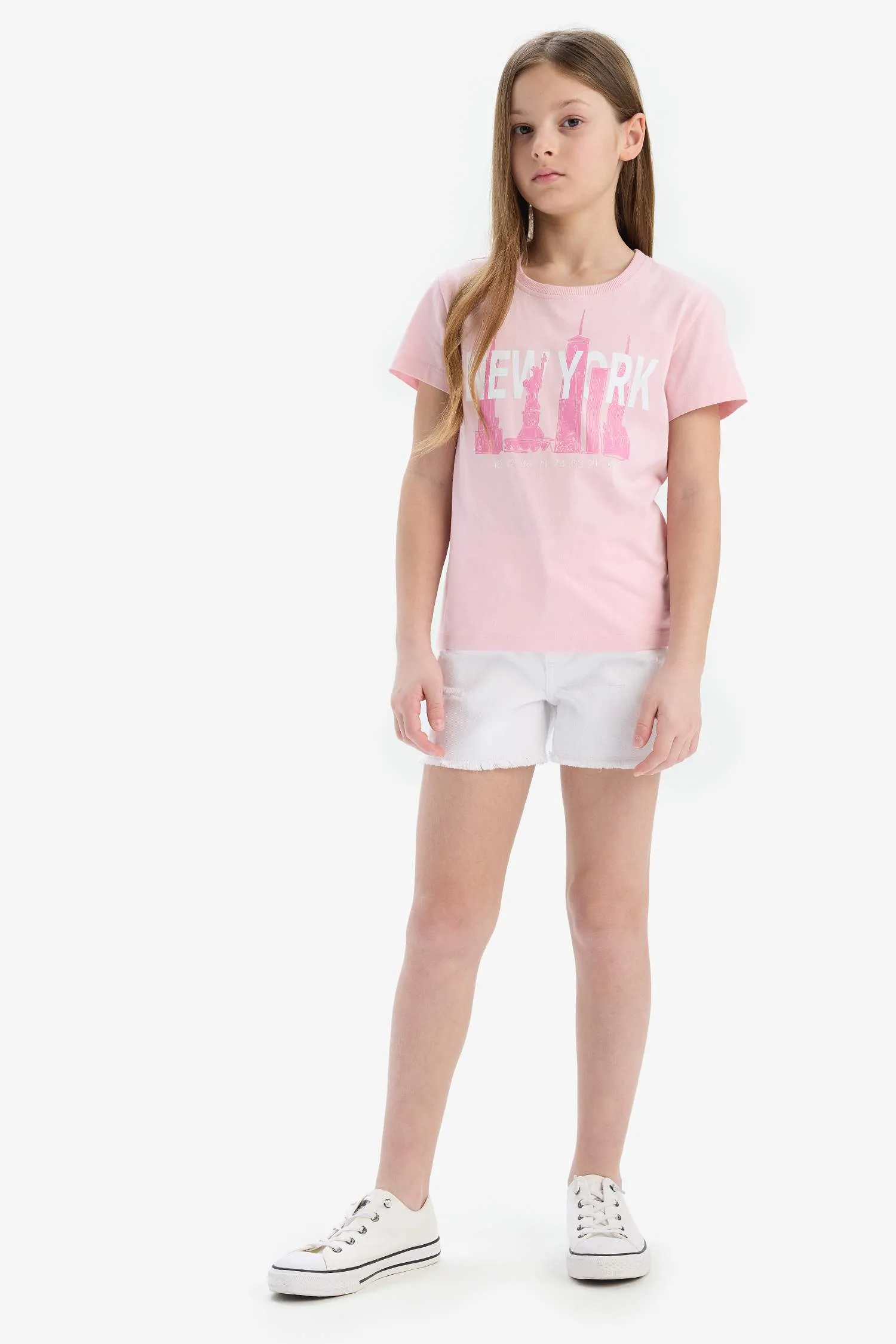 Girl Kids Bicycle Collar Printed Short Sleeve T-shirt