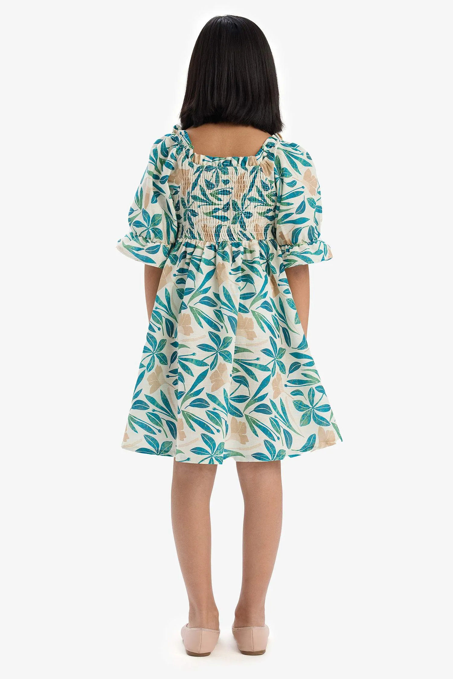 Girl Patterned Cotton Short Sleeve Dress