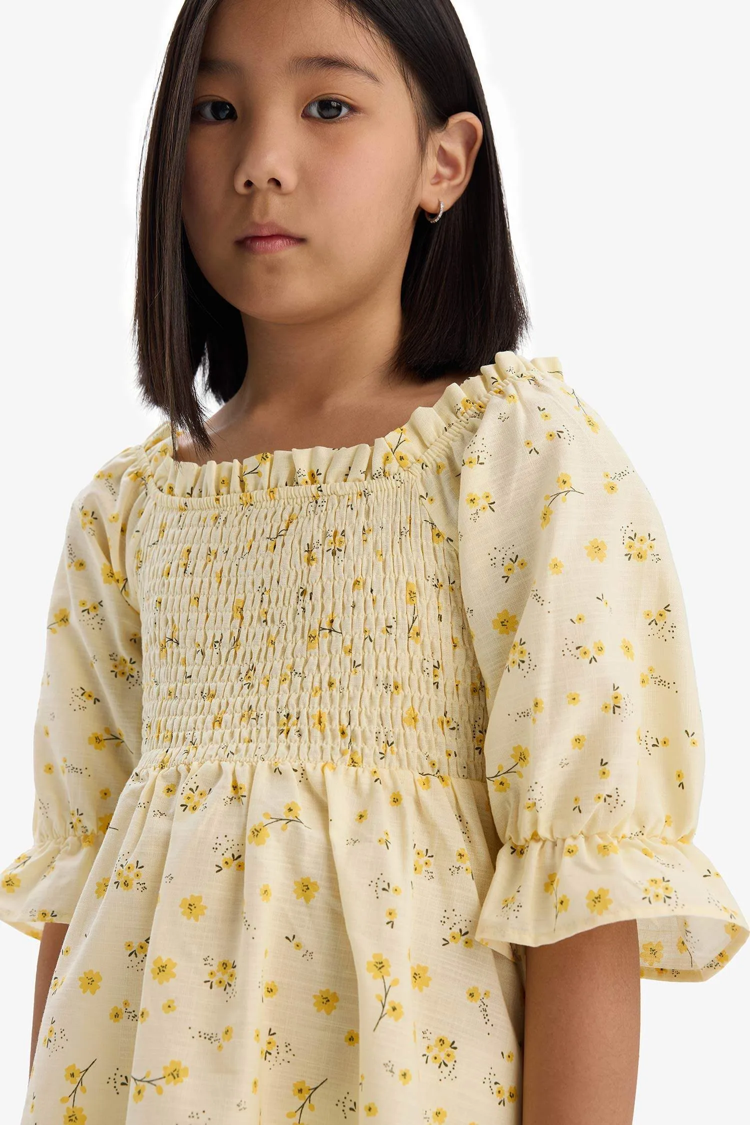 Girl Patterned Cotton Short Sleeve Dress