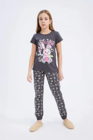 Girl Printed Top Elastic Waist Bottom 2 Piece Pajama Set