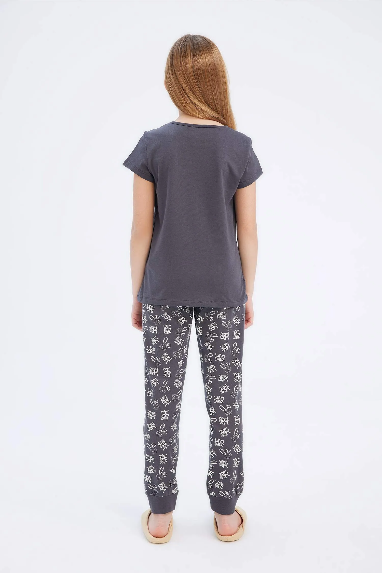 Girl Printed Top Elastic Waist Bottom 2 Piece Pajama Set