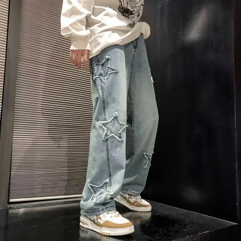 Graphic Jeans with Embroidered Stars
