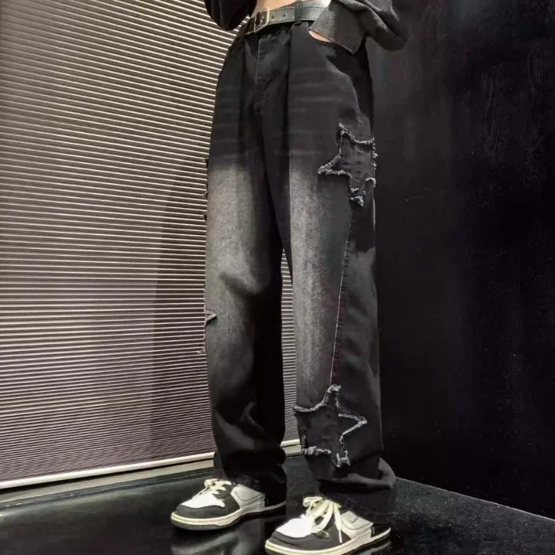 Graphic Jeans with Embroidered Stars