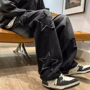 Graphic Jeans with Embroidered Stars