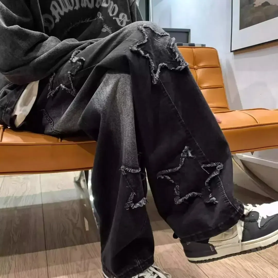 Graphic Jeans with Embroidered Stars
