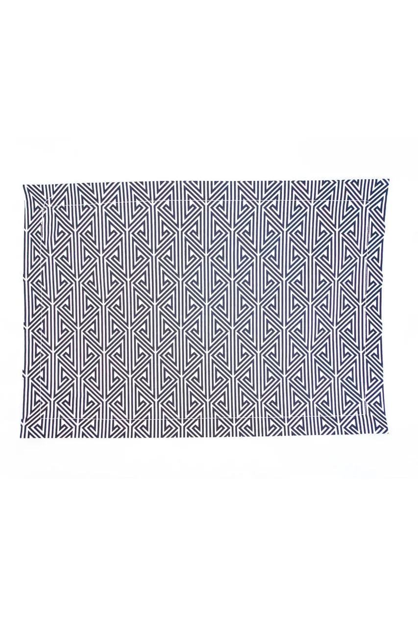 greek key licorice black printed cloth placemats
