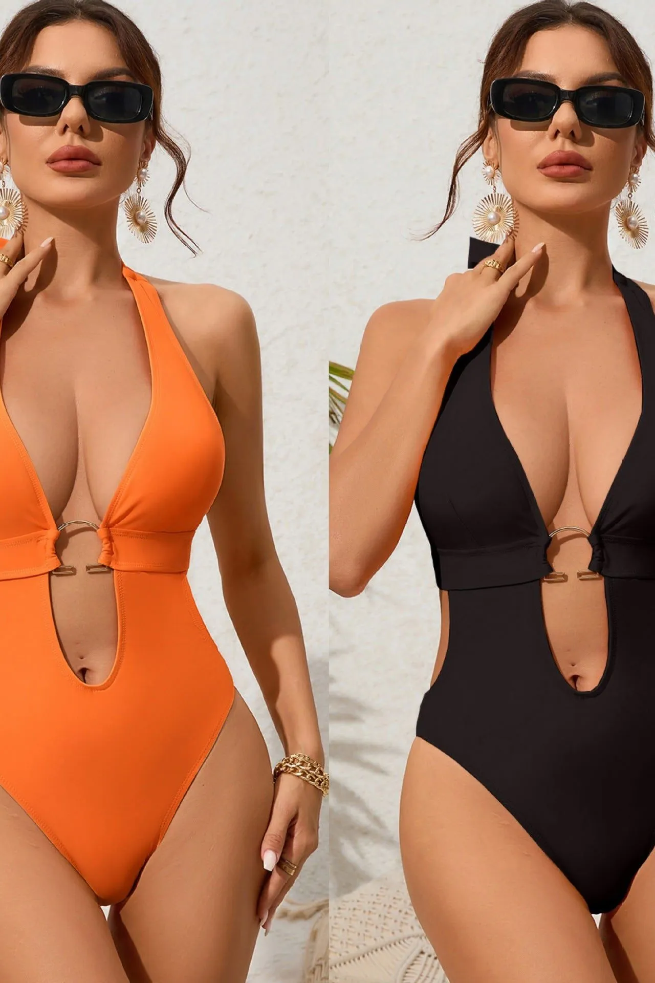 Halter Plunge Backless Swimsuit
