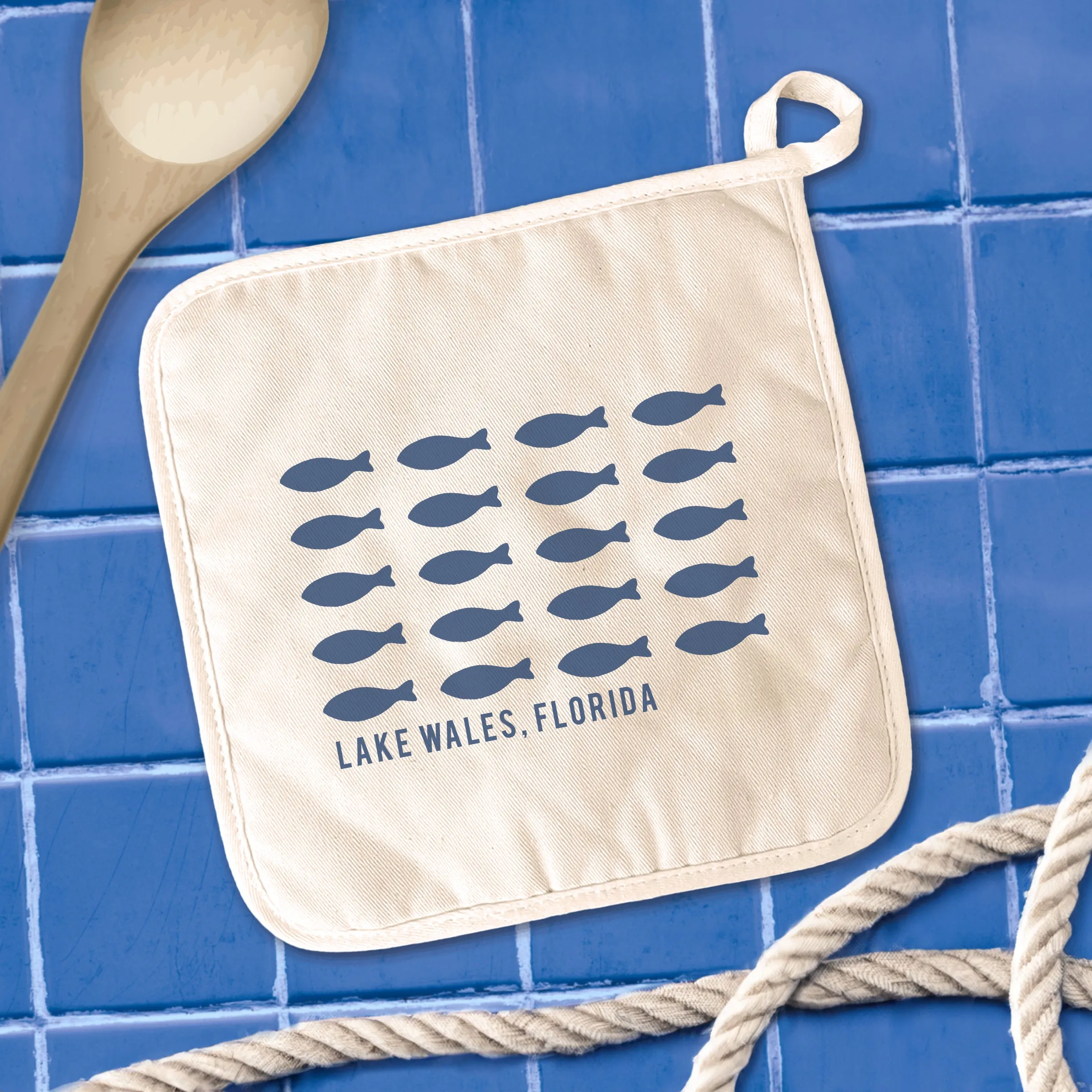 Hand Drawn Fish City State - Cotton Pot Holder