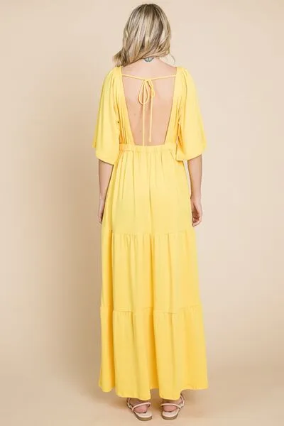 Hazel Blues® |  Culture Code Backless Plunge Half Sleeve Tiered Dress