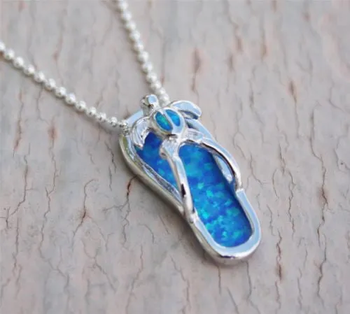 INLAY OPAL HAWAIIAN HONU TURTLE SILVER 925 SLIPPER FLIP FLOP THONG PENDANT