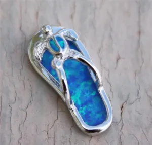 INLAY OPAL HAWAIIAN HONU TURTLE SILVER 925 SLIPPER FLIP FLOP THONG PENDANT