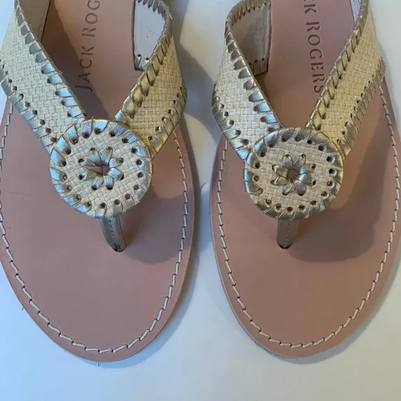 Jack Rogers Ro Flat Sandal Rattan Flip Flop Tan Brown Whip Stitch Leather NEW 11