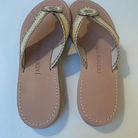 Jack Rogers Ro Flat Sandal Rattan Flip Flop Tan Brown Whip Stitch Leather NEW 11
