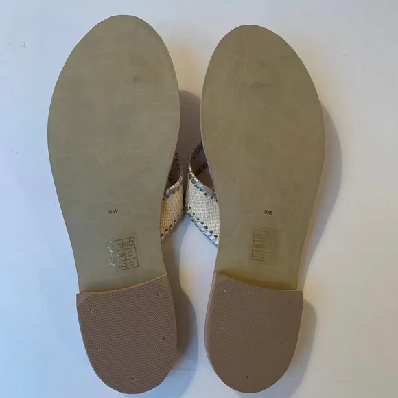 Jack Rogers Ro Flat Sandal Rattan Flip Flop Tan Brown Whip Stitch Leather NEW 11