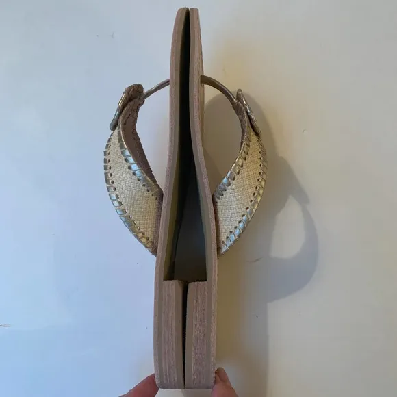 Jack Rogers Ro Flat Sandal Rattan Flip Flop Tan Brown Whip Stitch Leather NEW 11