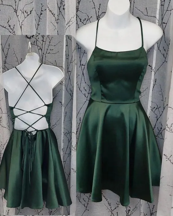 JazzHer Sexy A Line Spaghetti Straps Green Short Backless Homecoming Dress (PRE-ORDER)
