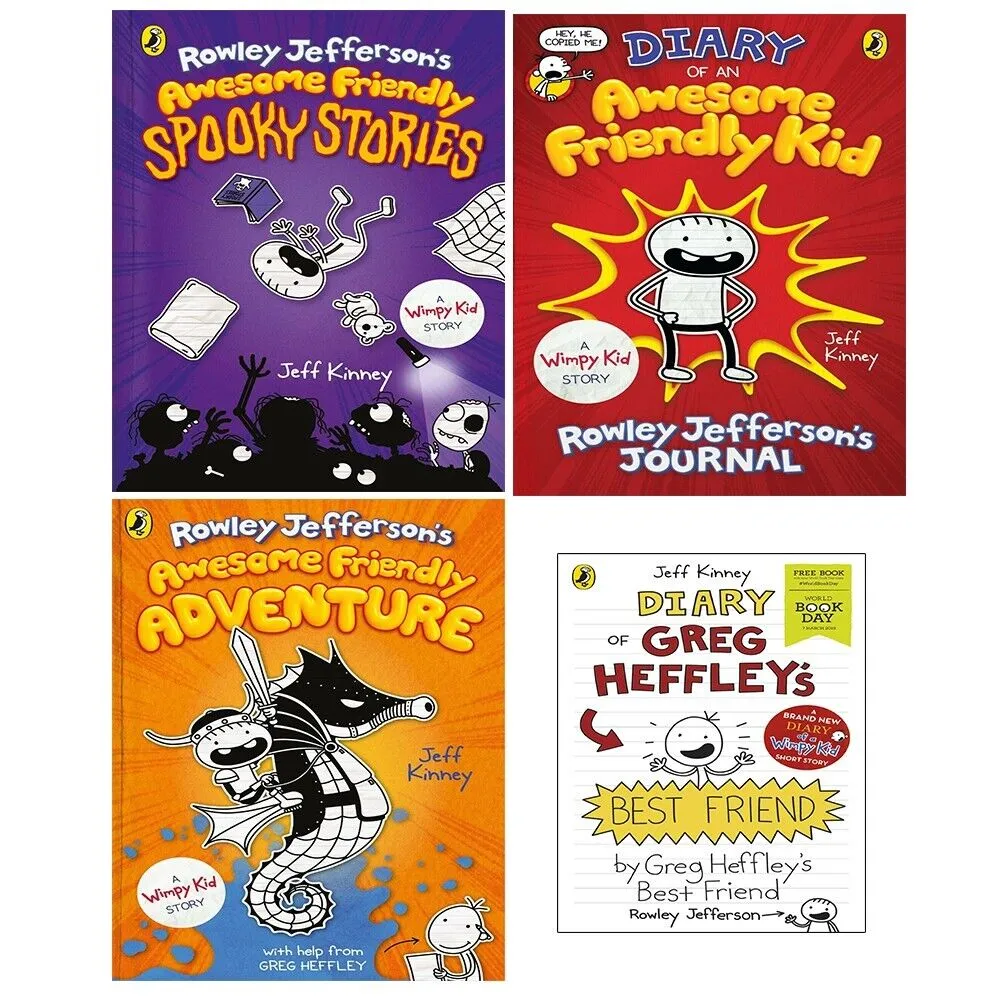 Jeff Kinney Collection 4 Books Set Diary Awesome Friendly Kid, Spooky stories