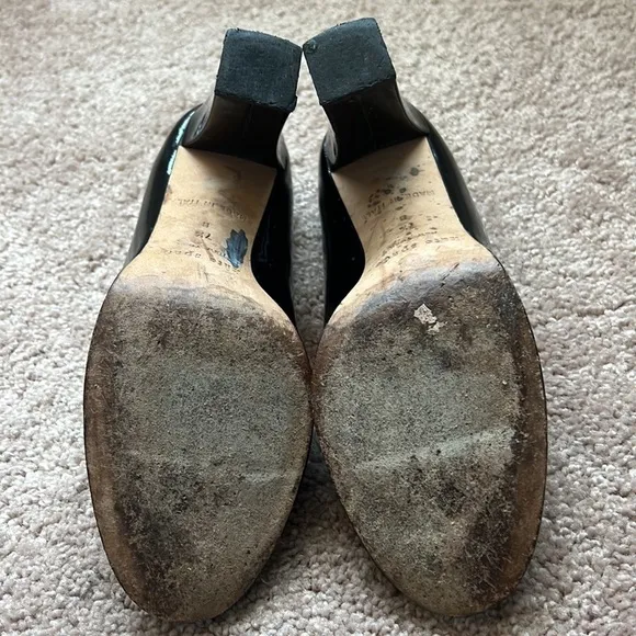 Kate Spade Classic Round Toe Chunky Heel Black Patent Leather Pump