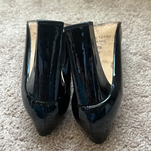 Kate Spade Classic Round Toe Chunky Heel Black Patent Leather Pump