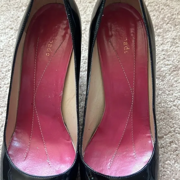 Kate Spade Classic Round Toe Chunky Heel Black Patent Leather Pump