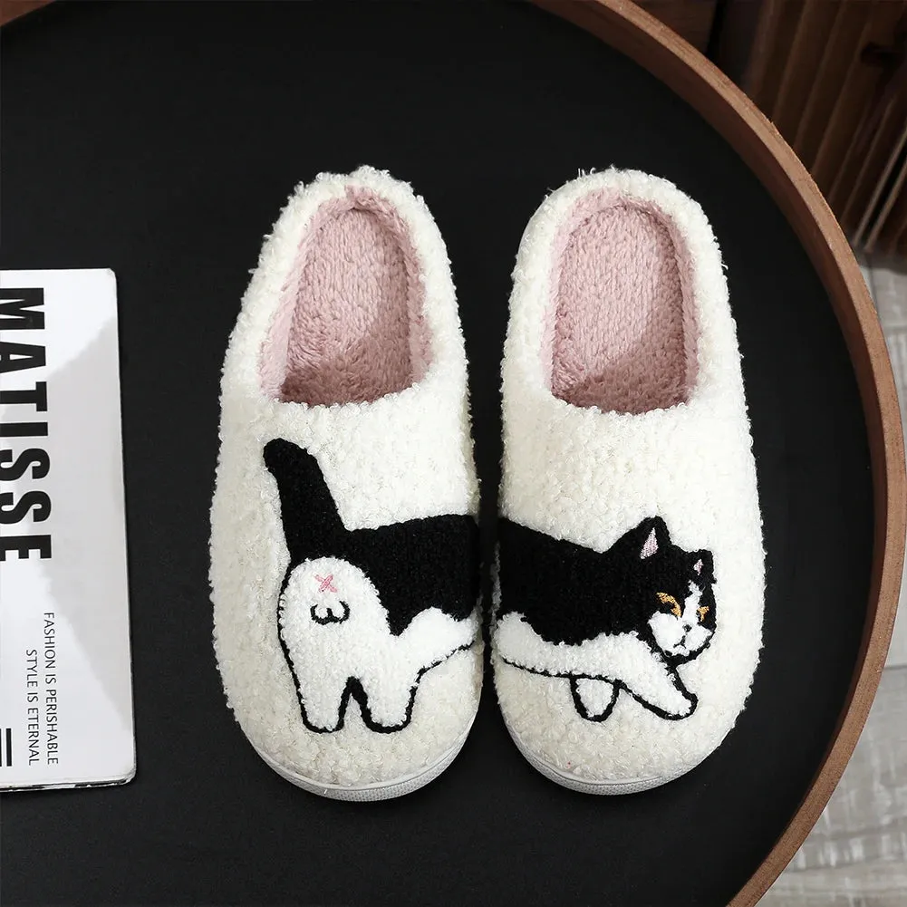Kawaii Plush Cow & Cat Slippers 🐄🐱 | Cozy Non-Slip Indoor Footwear 👐✨ | Cute Warm Furry Slippers for Men & Women