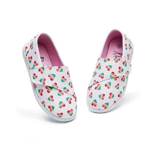Kids Loafer Flat Slip On Canvas Sneakers White Heart - KKOMFORME