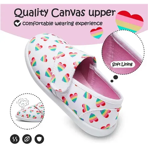 Kids Loafer Flat Slip On Canvas Sneakers White Heart - KKOMFORME