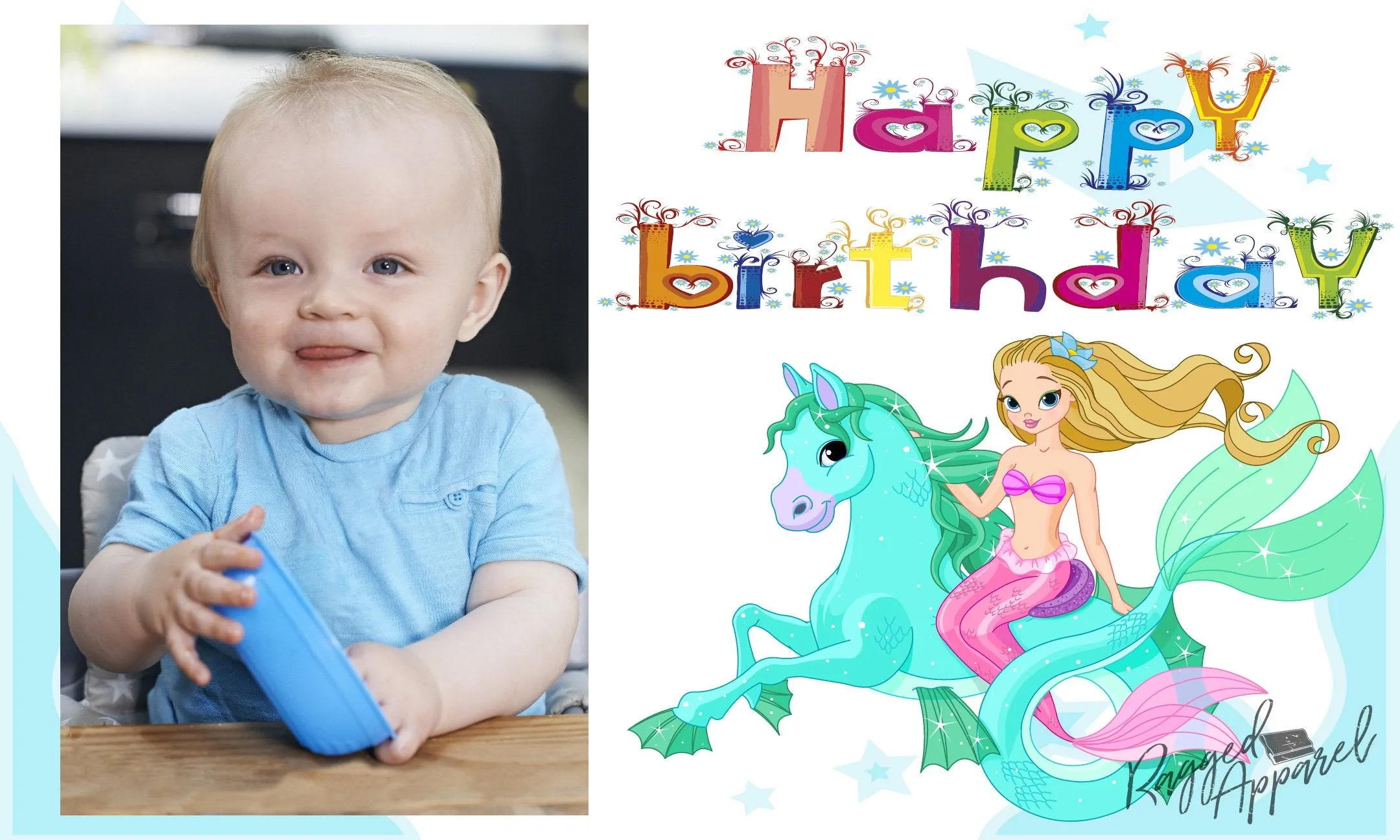 Kids Photo Birthday Banner With Mermaid