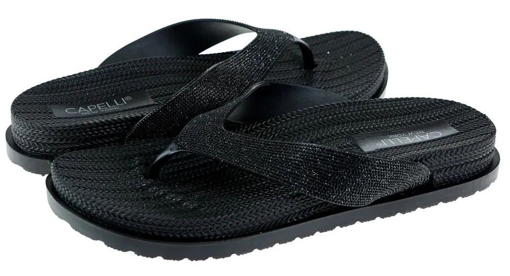 Ladies Black Glitter Textured Flip Flop