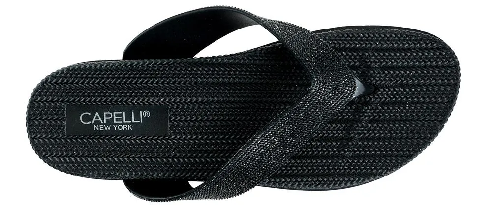 Ladies Black Glitter Textured Flip Flop