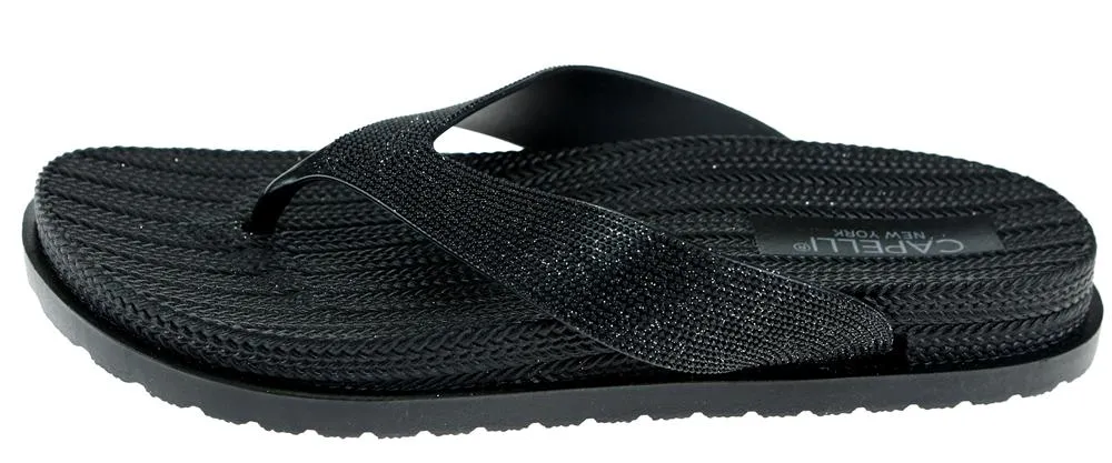 Ladies Black Glitter Textured Flip Flop