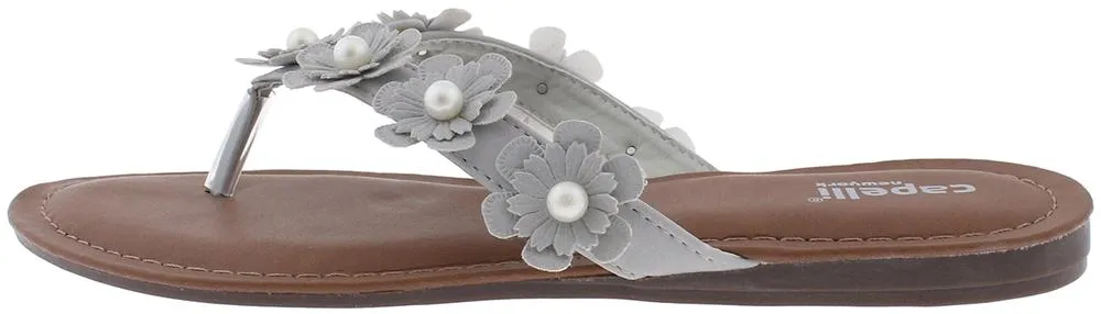 Ladies Light Grey Flowers with Pearl Trim Flip Flop